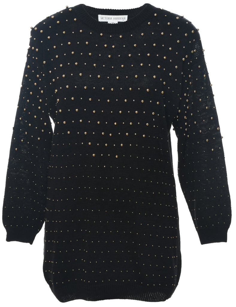 Beaded Black Jumper - M