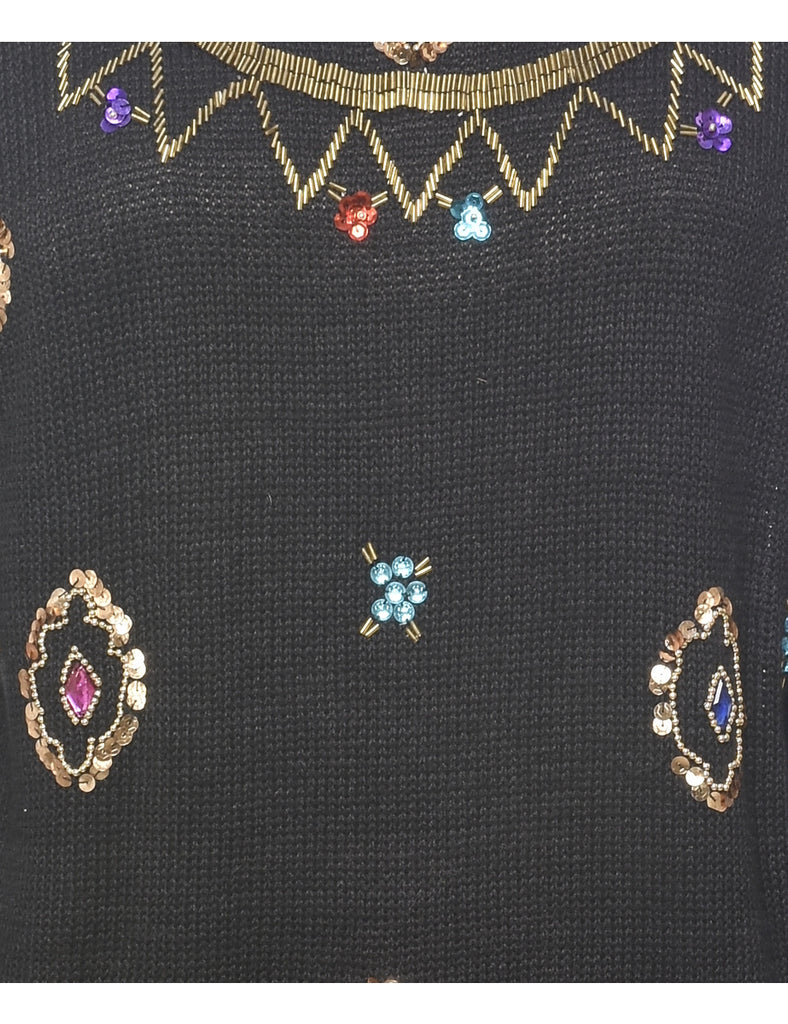 Beaded Black Jumper - L
