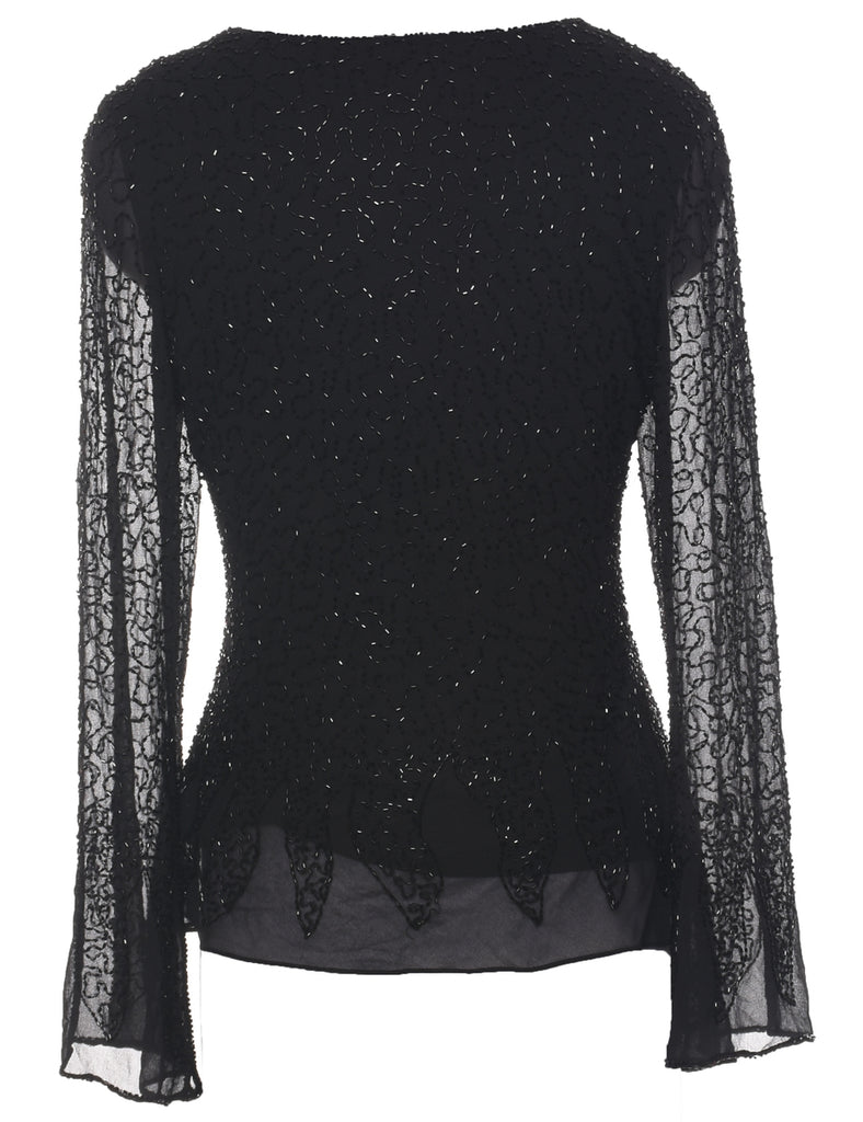 Beaded Black Party Top - L