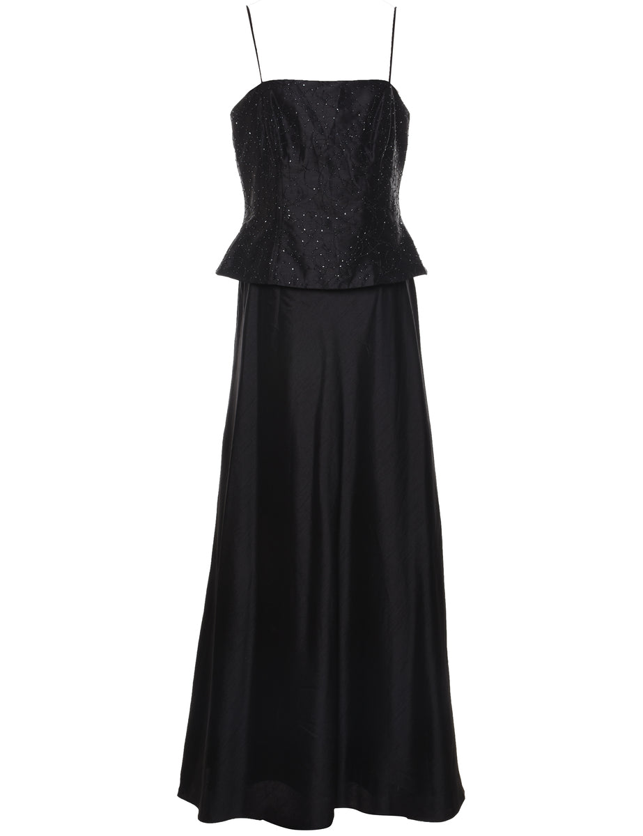 Women's Beaded Black Peplum Waist Maxi Dress Black, L | Beyond Retro Women's Beaded Black Peplum Waist Maxi Dress Black, L | Beyond Retro