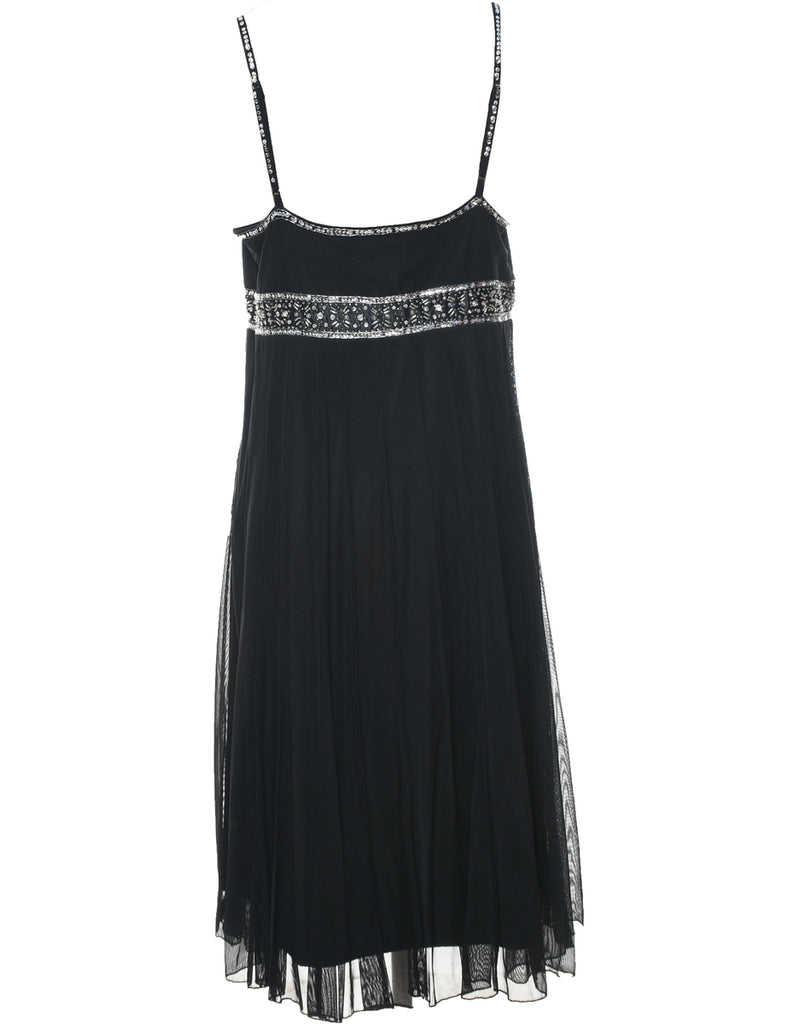 Beaded Black & Silver Sparkly Y2K Evening Dress - L