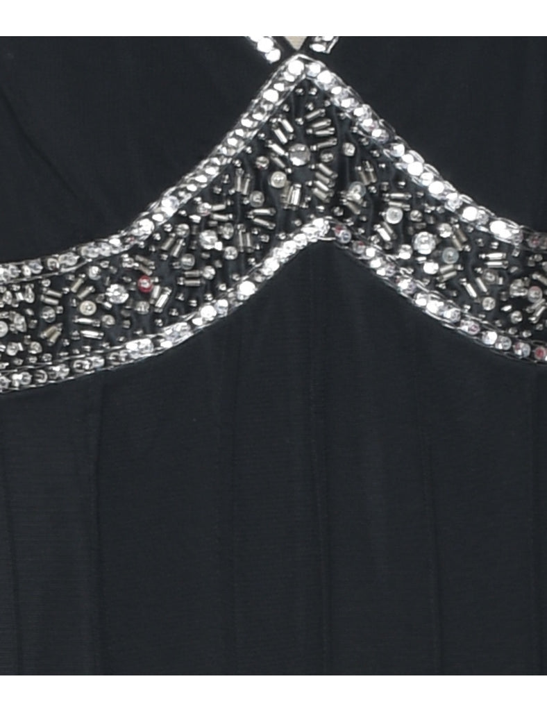 Beaded Black & Silver Sparkly Y2K Evening Dress - L