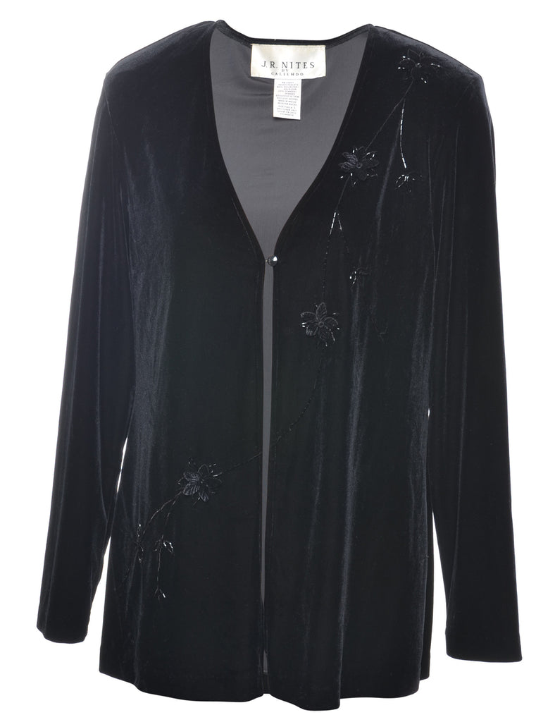 Beaded Black Velvet Evening Jacket - M