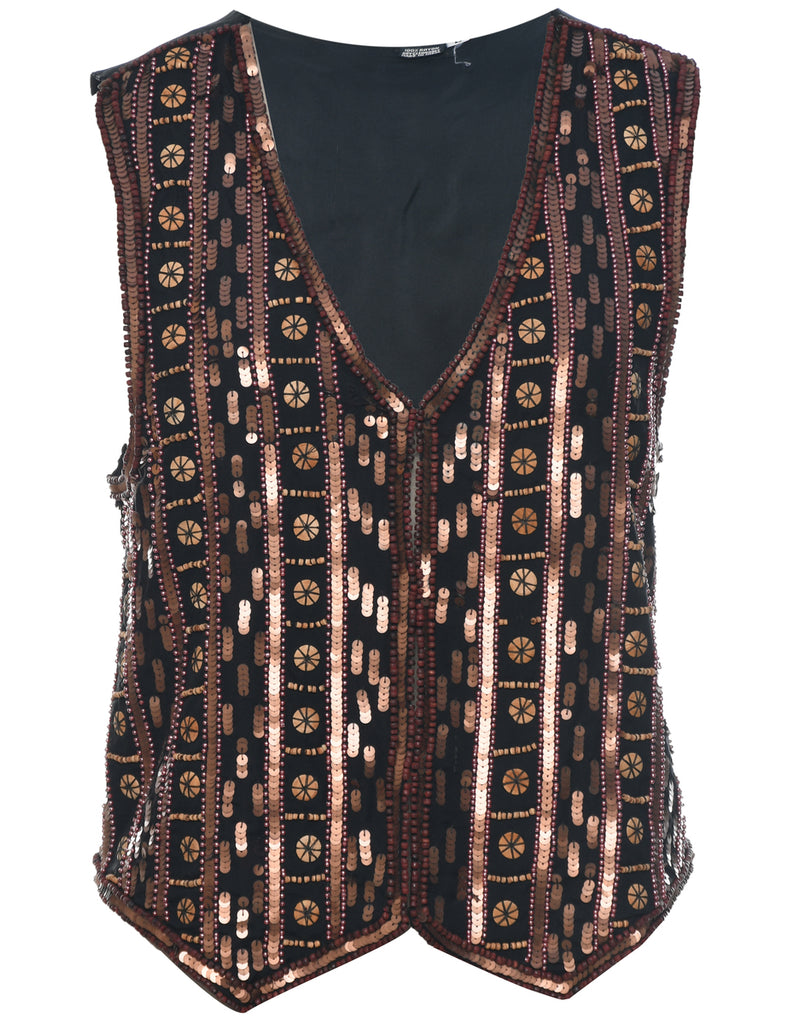 Beaded bLACK Waistcoat - L