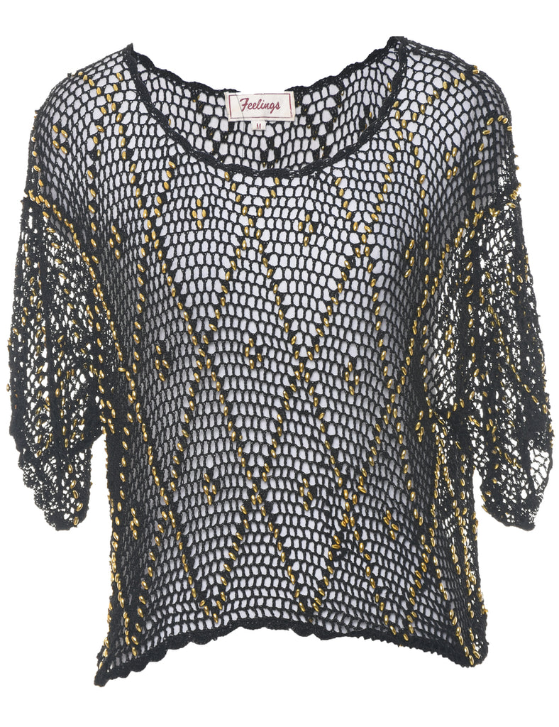 Beaded Crochet Evening Top - M