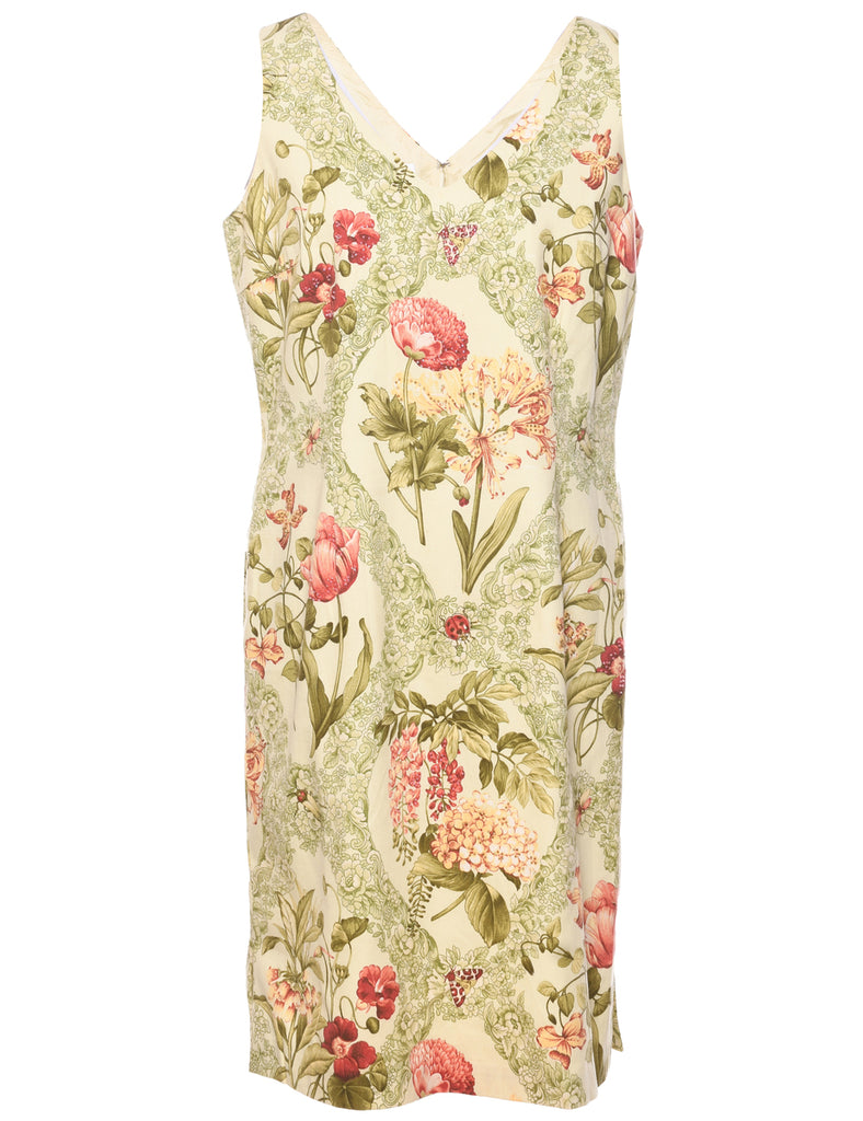 Beaded Floral Pattern Dress - L
