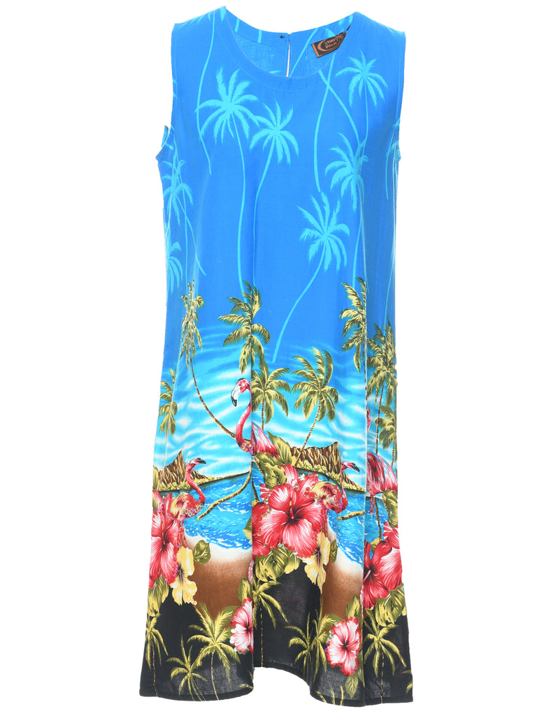Beaded Hawaiian Print Dress - M