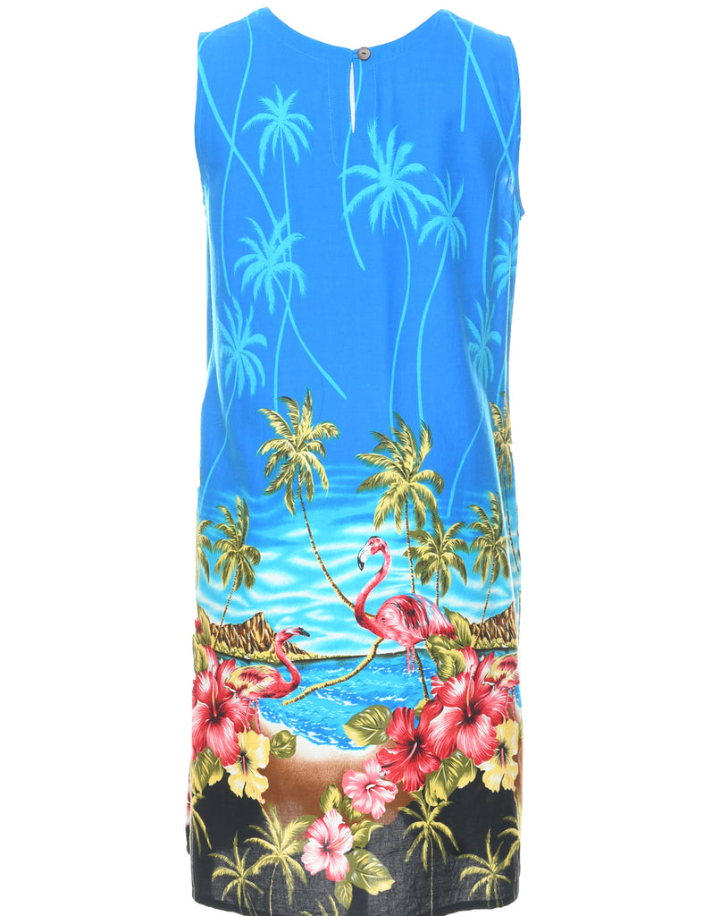 Beaded Hawaiian Print Dress - M