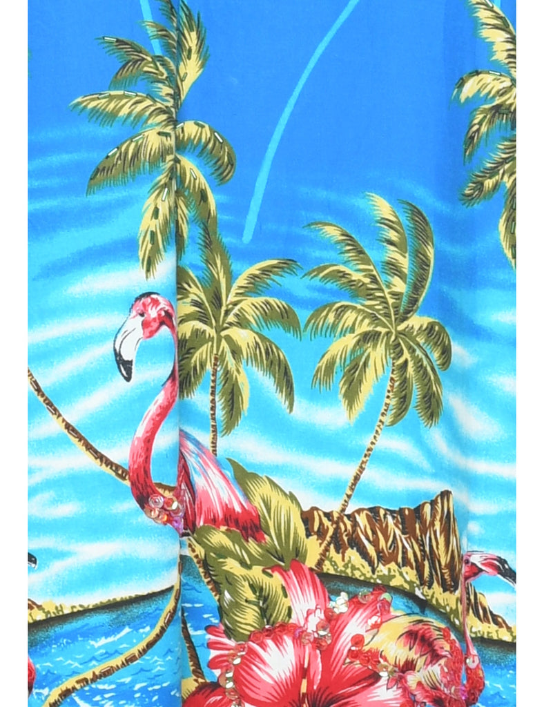 Beaded Hawaiian Print Dress - M