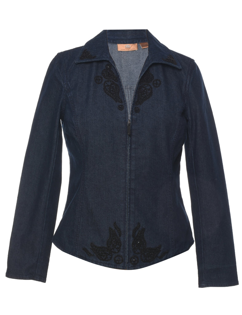 Beaded Indigo Denim Jacket - M