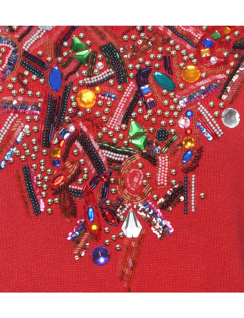 Beaded Red Jumper - M