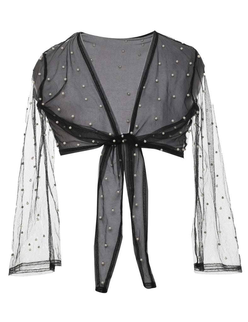 Beaded Sheer Pearl Detail Evening Jacket - M