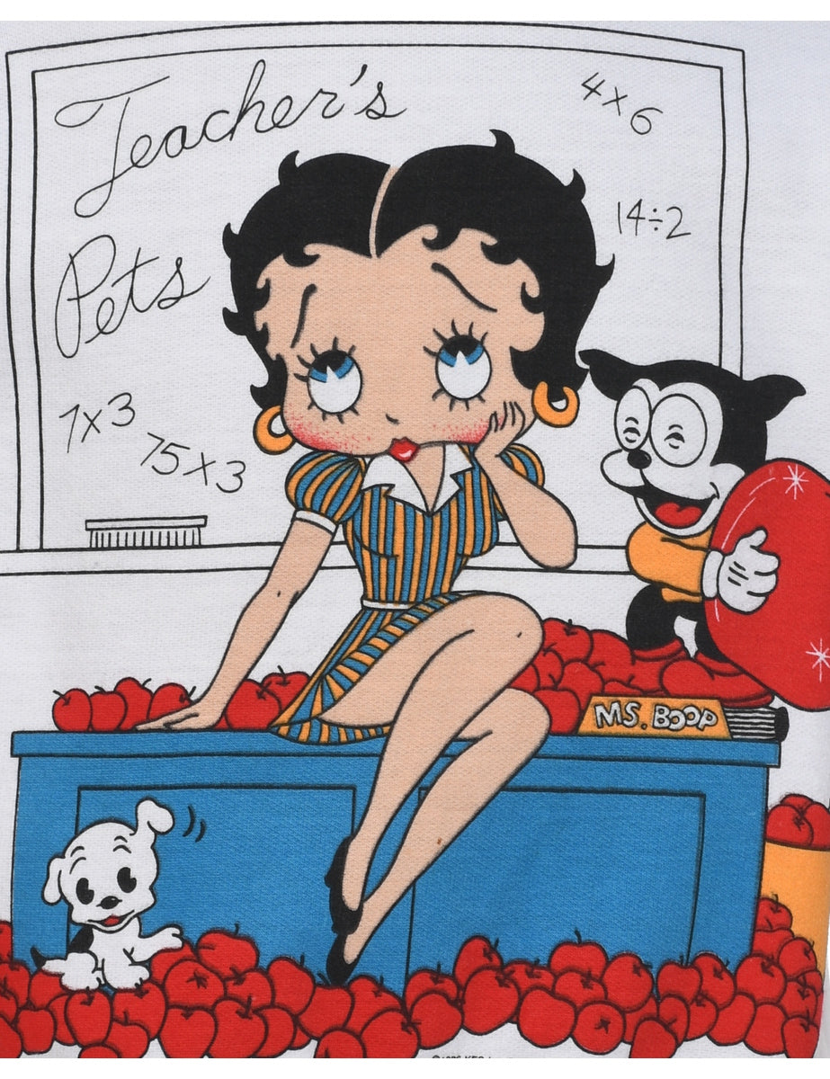 Women s Betty Boop Cartoon Sweatshirt White M Beyond Retro