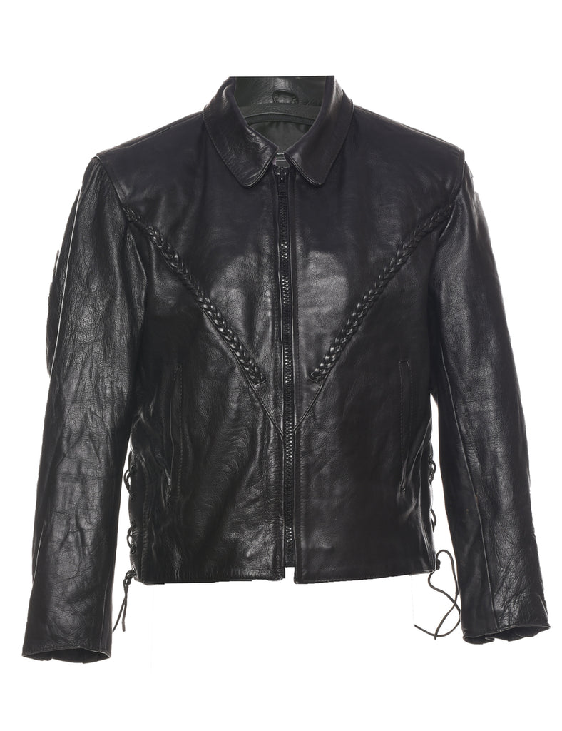 Biker Style Leather Jacket - L