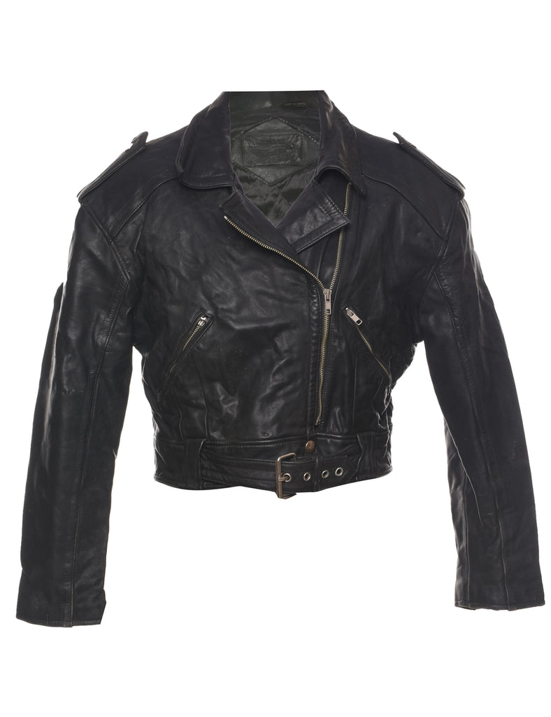 Biker Style Leather Jacket - L