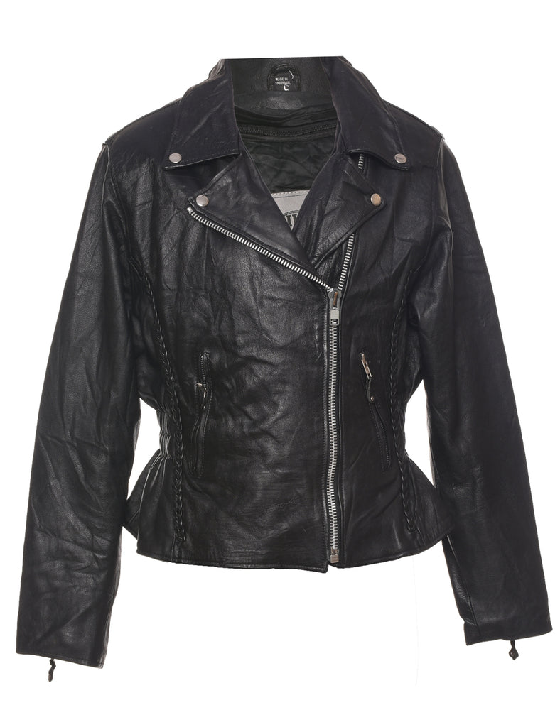 Biker Style Leather Jacket - L