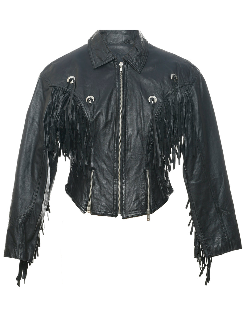 Biker Style Leather Jacket - M