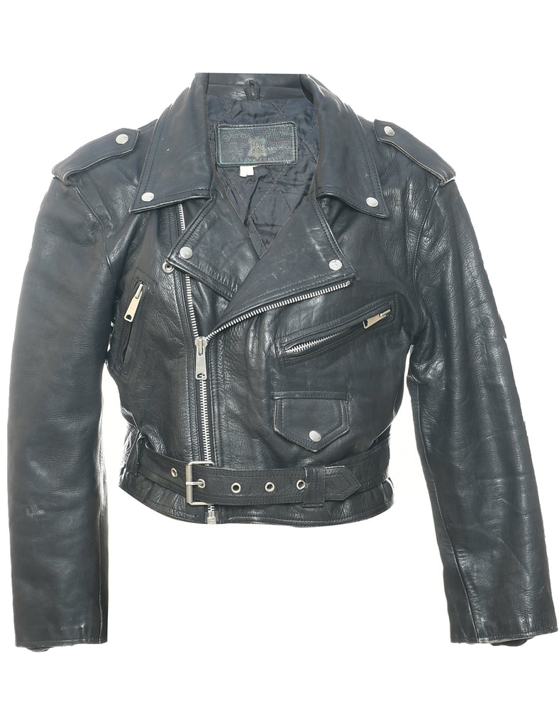 Biker Style Leather Jacket - M