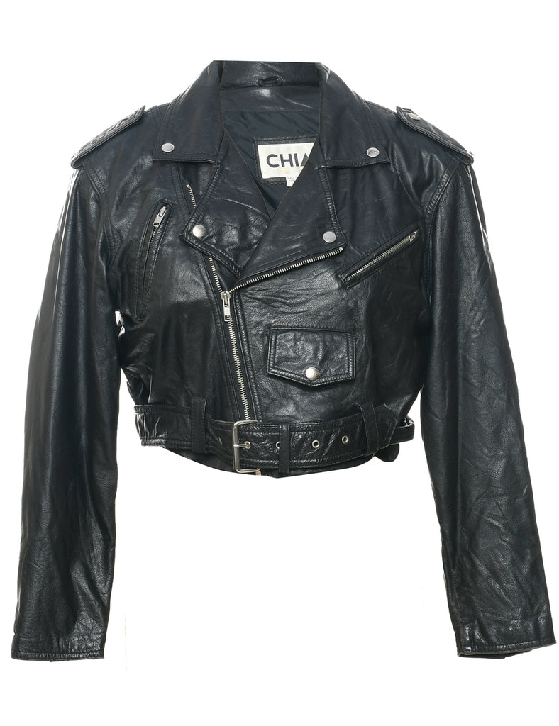 Biker Style Leather Jacket - M