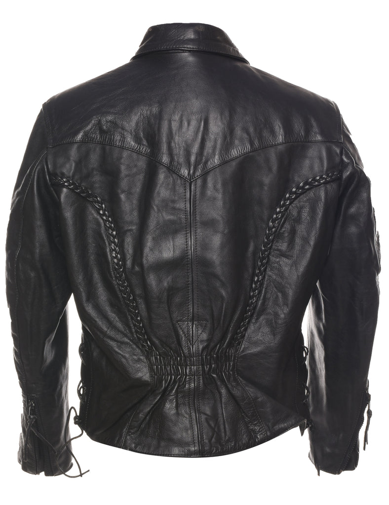 Biker Style Leather Jacket - L