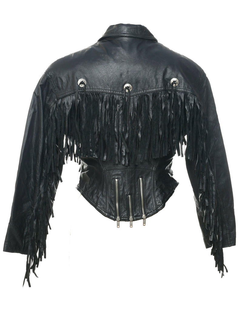 Biker Style Leather Jacket - M