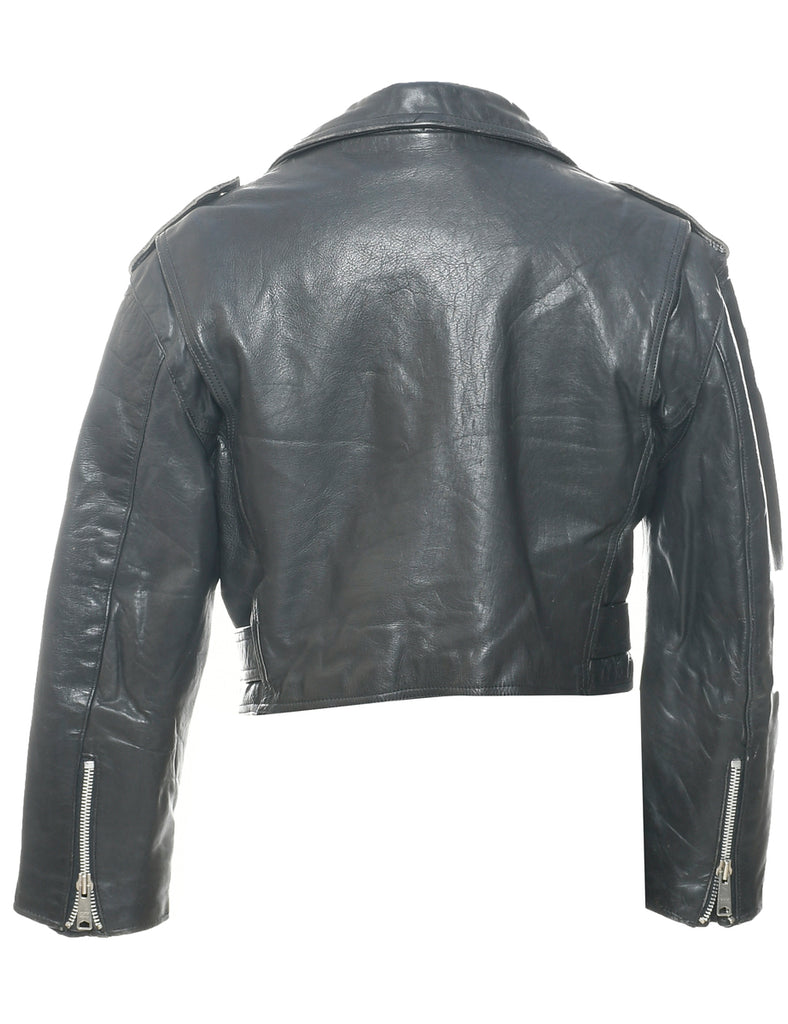 Biker Style Leather Jacket - M