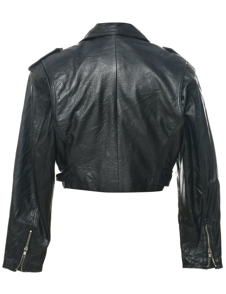 Biker Style Leather Jacket - M