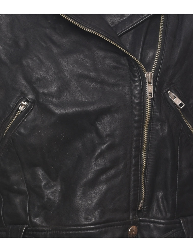 Biker Style Leather Jacket - L