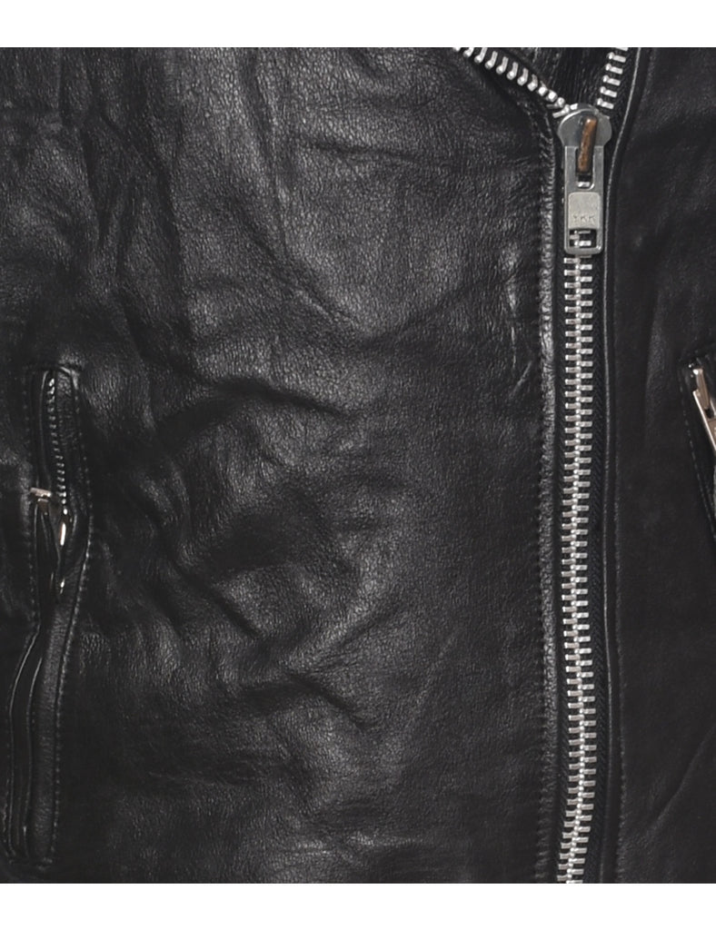 Biker Style Leather Jacket - L