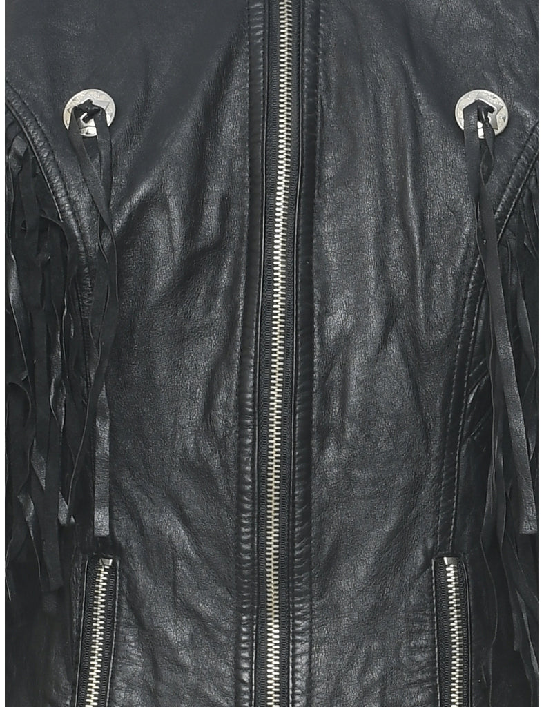 Biker Style Leather Jacket - M