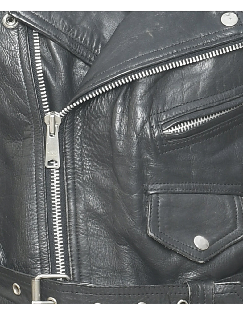 Biker Style Leather Jacket - M