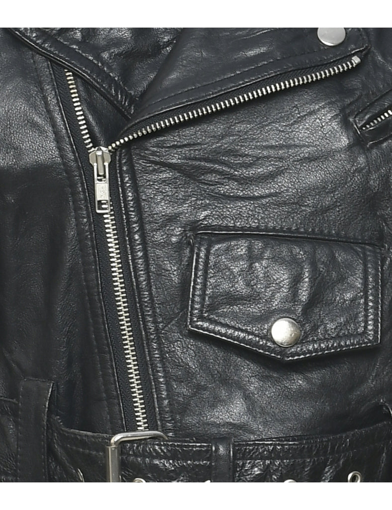 Biker Style Leather Jacket - M