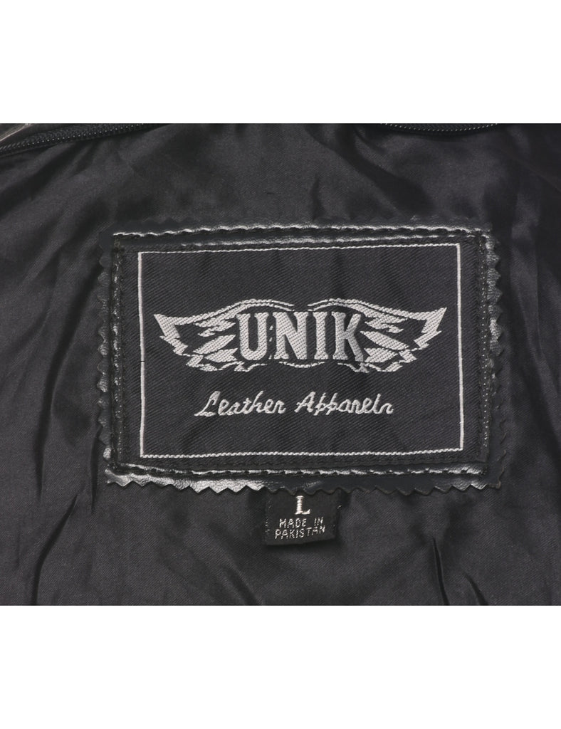 Biker Style Leather Jacket - L