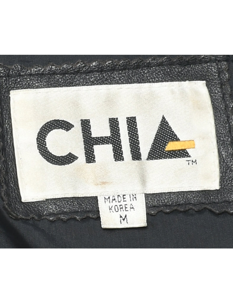 Biker Style Leather Jacket - M