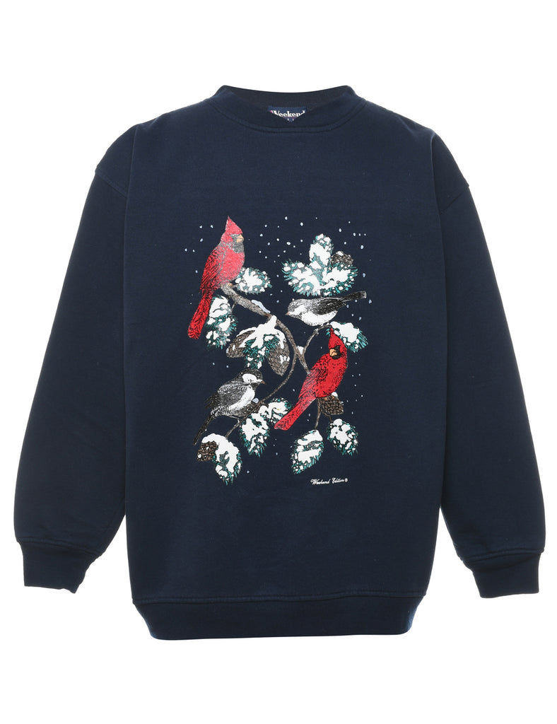 Bird Design Navy & Red Sweatshirt - S