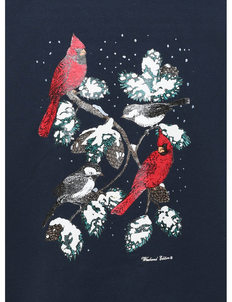 Bird Design Navy & Red Sweatshirt - S