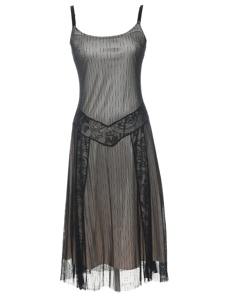 Black 1990s Semi-Sheer Lace Evening Dress  - M