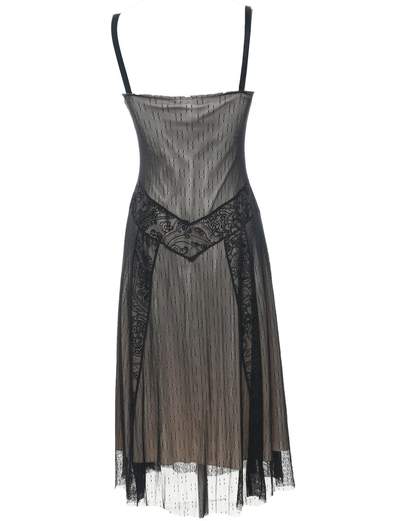Black 1990s Semi-Sheer Lace Evening Dress  - M
