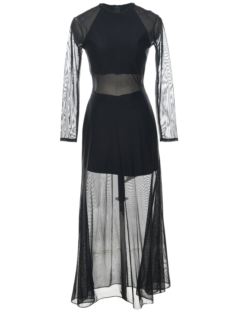 Black 1990s Sheer Panel Evening Dress  - XS