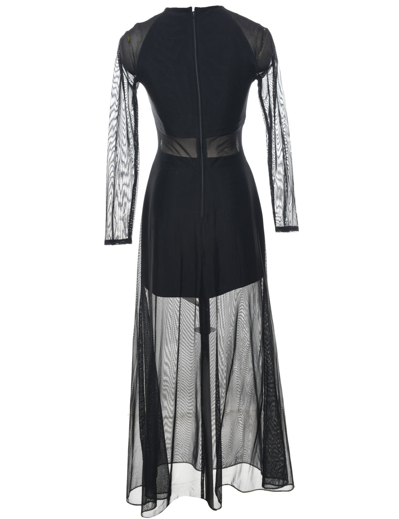 Black 1990s Sheer Panel Evening Dress  - XS