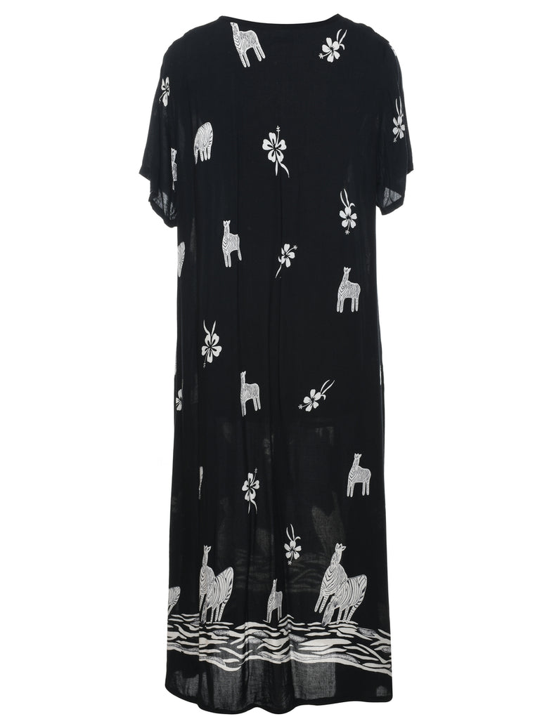 Black Animal Print Shift Dress - L