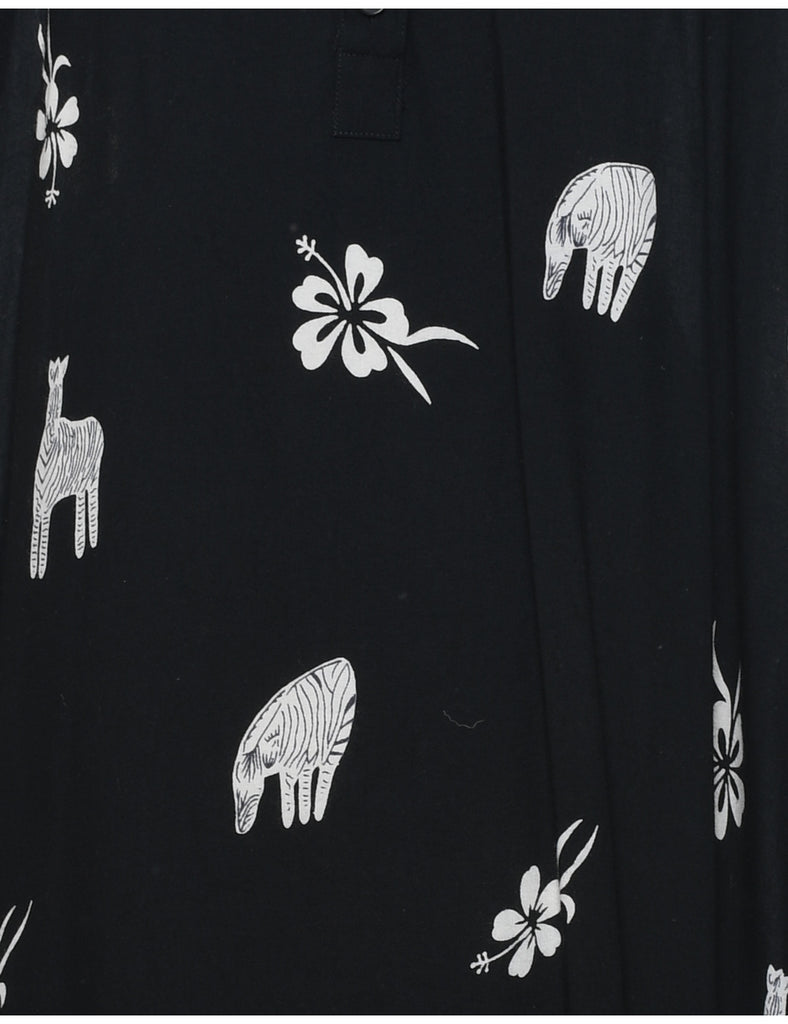 Black Animal Print Shift Dress - L