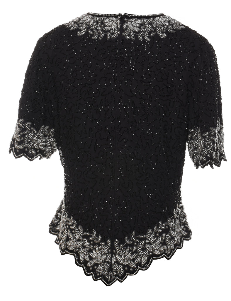 Black Beaded Party Top - M