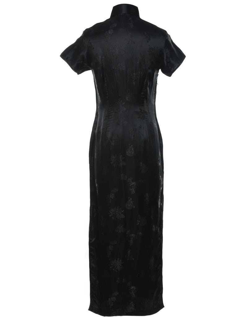Black Brocade Cheongsam Collar Evening Dress - S