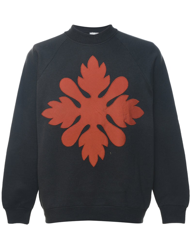 Black & Burnt Orange Embroidered Sweatshirt - L