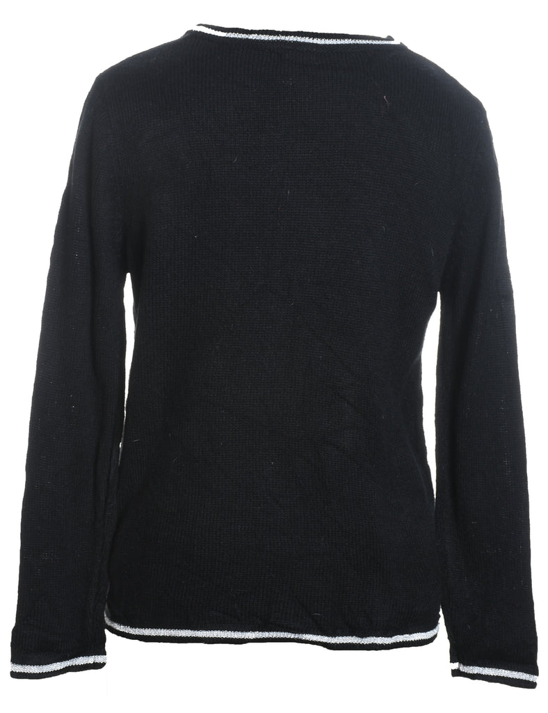 Black Christmas Embroidered Jumper - S