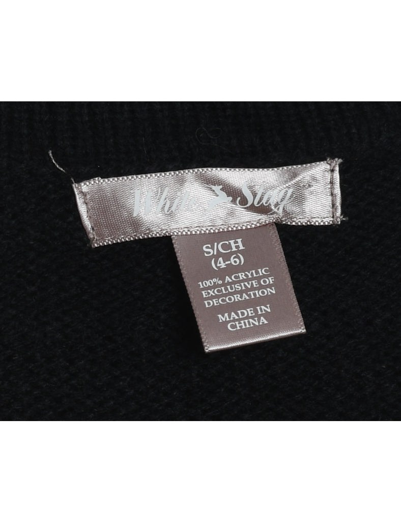 Black Christmas Embroidered Jumper - S