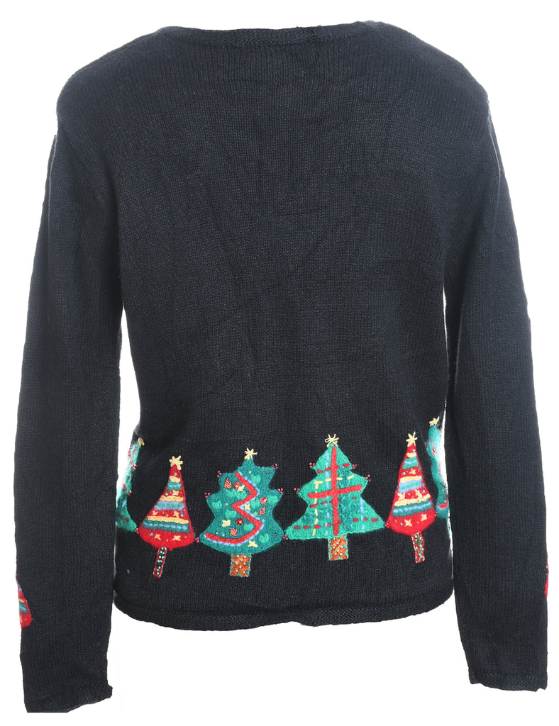 Black Christmas Tree Design Cardigan - L
