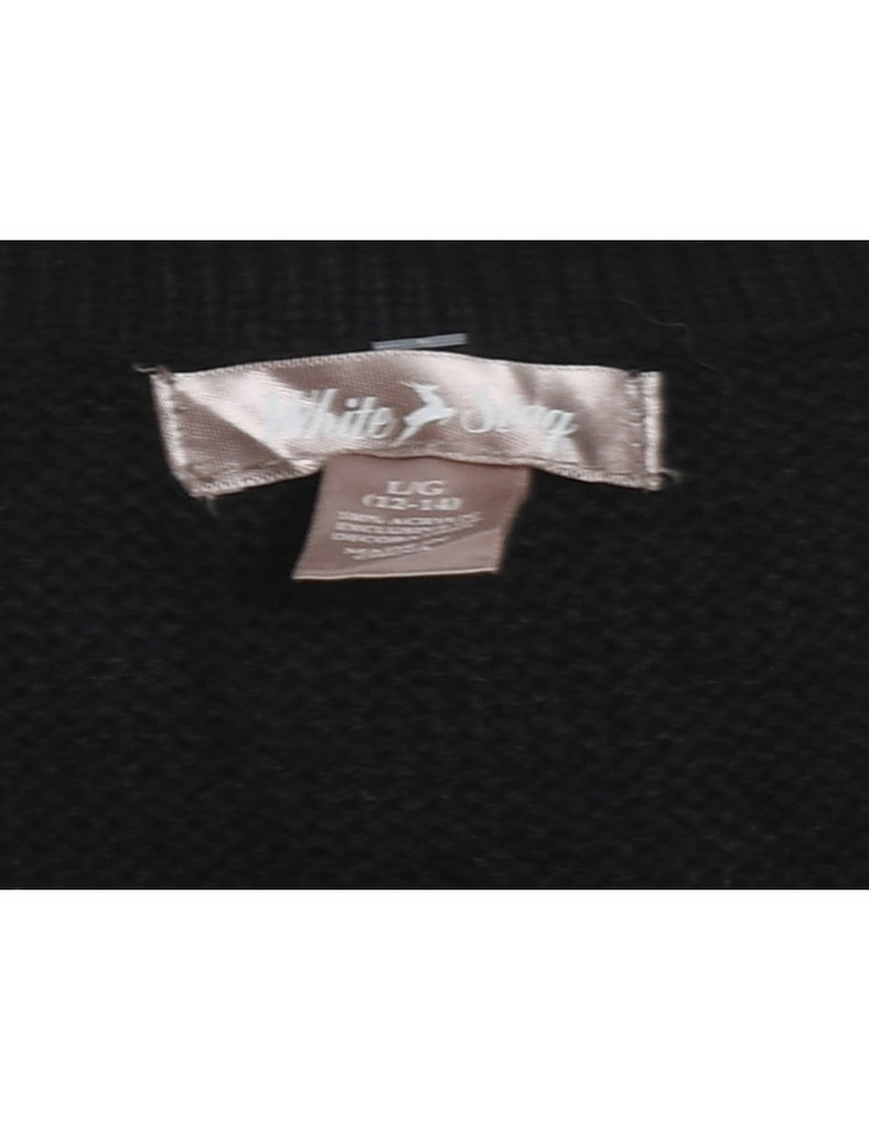 Black Christmas Tree Design Knit Vest - L