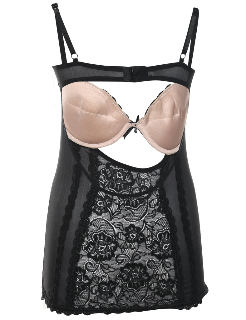 Black Classic Lace Boned Slip - M
